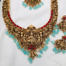 Beautiful Semi Bridel Necklace Set for Women, south Indian jewellery matt finished designer kemp stone