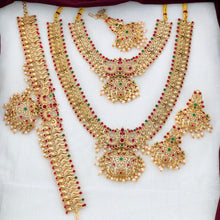 Beautiful Semi Bridel Necklace Set for Women, south Indian jewellery matt finished designer kemp stone