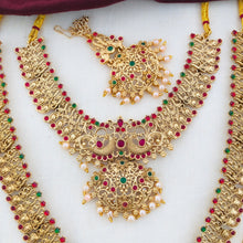 Beautiful Semi Bridel Necklace Set for Women, south Indian jewellery matt finished designer kemp stone