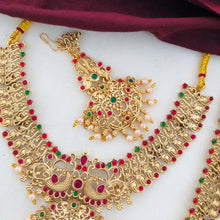 Beautiful Semi Bridel Necklace Set for Women, south Indian jewellery matt finished designer kemp stone
