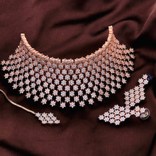Rose Gold- AD Stone Choker set with Mang Tikka | Indian Bollywood Style Fashion Jewelry | AD Stone Choker Set