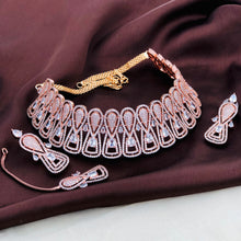 Rose Gold- AD Stone Choker set with Mang Tikka | Indian Bollywood Style Fashion Jewelry | AD Stone Choker Set