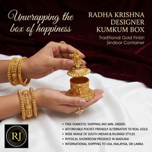 Radha Krishna Designer Kumkum Box – Traditional Gold Finish Sindoor Container for Pooja & Return Gifts