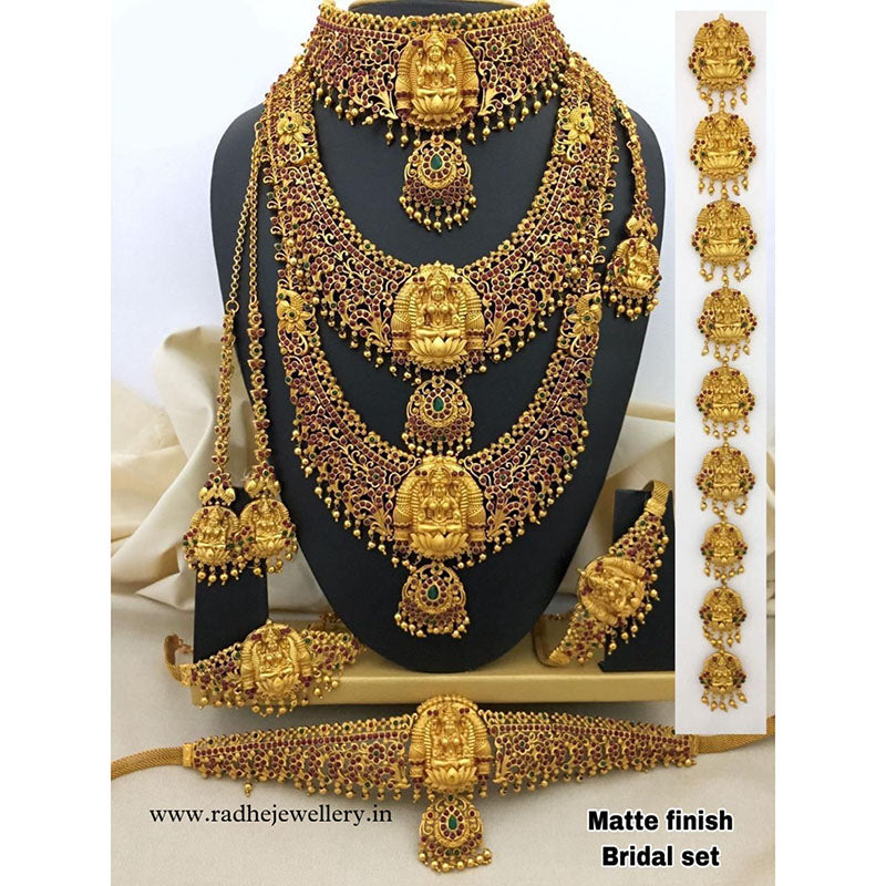 Indian Rani Complete Bridal Set of 18 Items, Matte Finish, Religious Design