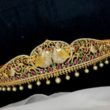 Evergreen Swan Lovers Pair Designer Hip Belt With Multicolor Stones