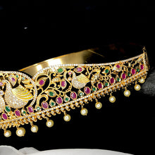 Evergreen Swan Lovers Pair Designer Hip Belt With Multicolor Stones