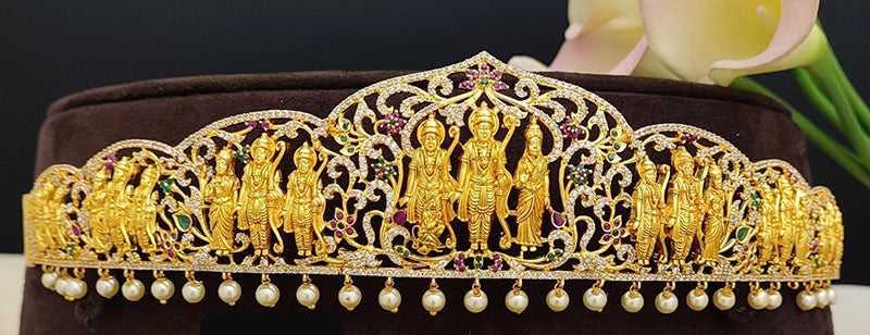 Iconic Religious Ram Darbar Hip Belt With Multicolor Stones