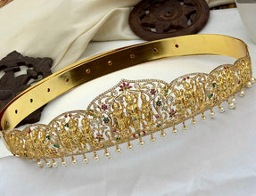 Iconic Religious Ram Darbar Hip Belt With Multicolor Stones