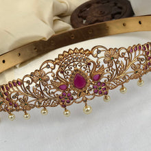 Evergreen Swan Lovers Pair & Floral Designer Hip Belt With Multicolor Stones