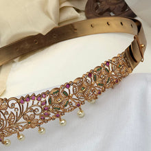 Evergreen Swan Lovers Pair & Floral Designer Hip Belt With Multicolor Stones