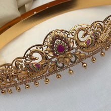 Majestic Peacock & Lotus Designer Hip Belt With Multicolor Stones