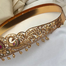 Majestic Peacock & Lotus Designer Hip Belt With Multicolor Stones