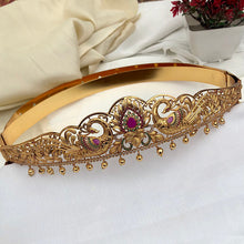 Majestic Peacock & Lotus Designer Hip Belt With Multicolor Stones