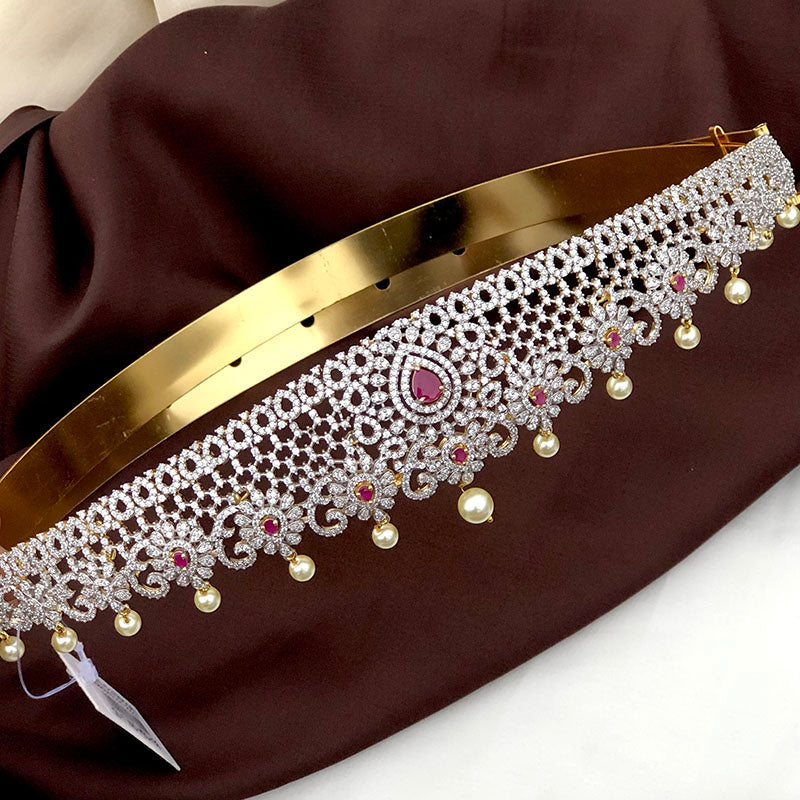 AD Stones Studded Rich & Royal Designer Hip Belt With Pearls