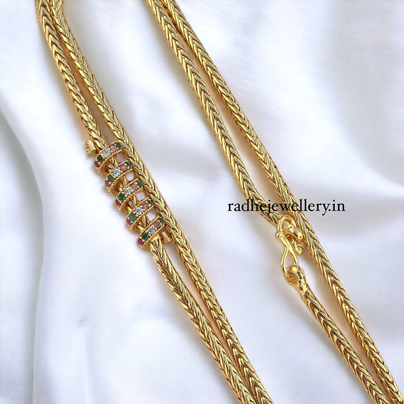 Ribbon Colored Stones Design Mugappa Chain 1 Gram Gold Plated Mop Jewelry Chain