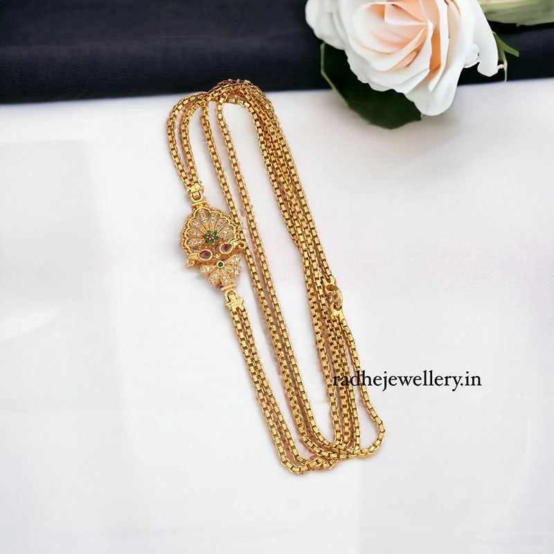 Crown Flower Design Mugappa Chain 1 Gram Gold Plated Mop Jewelry Chain