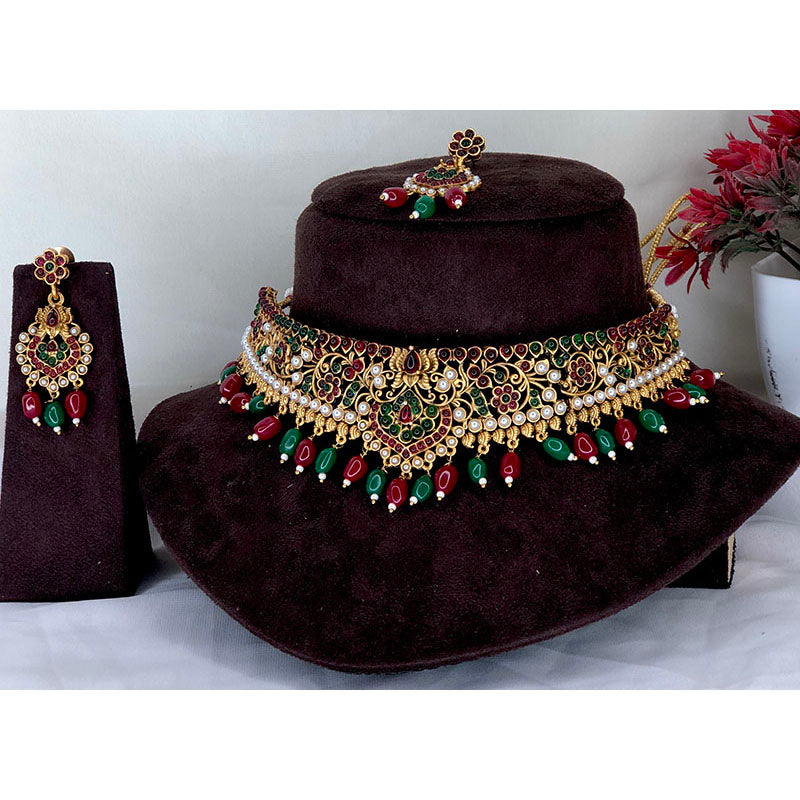 Colorful Floral Designer High Neck Chokers, With Ruby Stones & Beads