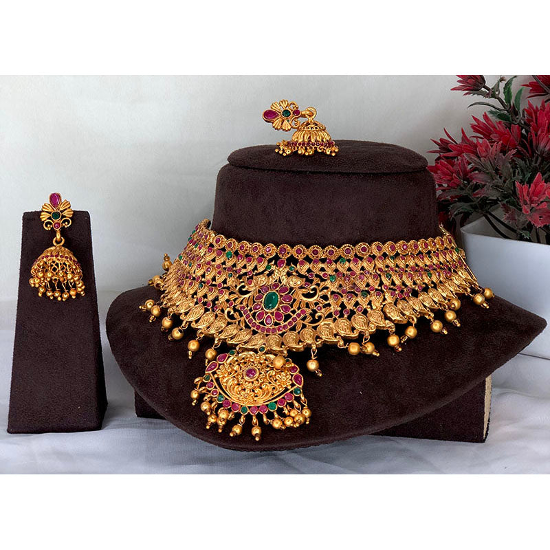 Multi Layered Grand Design & Big Pendant High Neck Chokers, With Ruby Stones