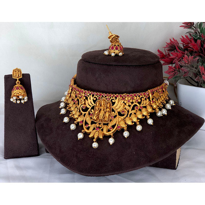 Soulful Ramdarbar Design High Neck Chokers, With Ruby Stones & Pearls