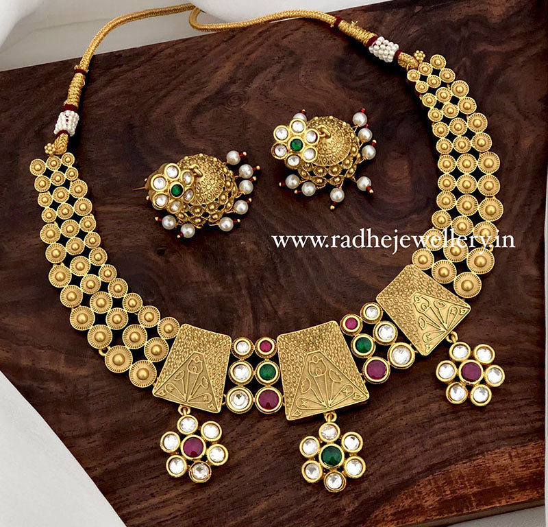 Ethnic Rajwadi Necklace Set, with Earrings