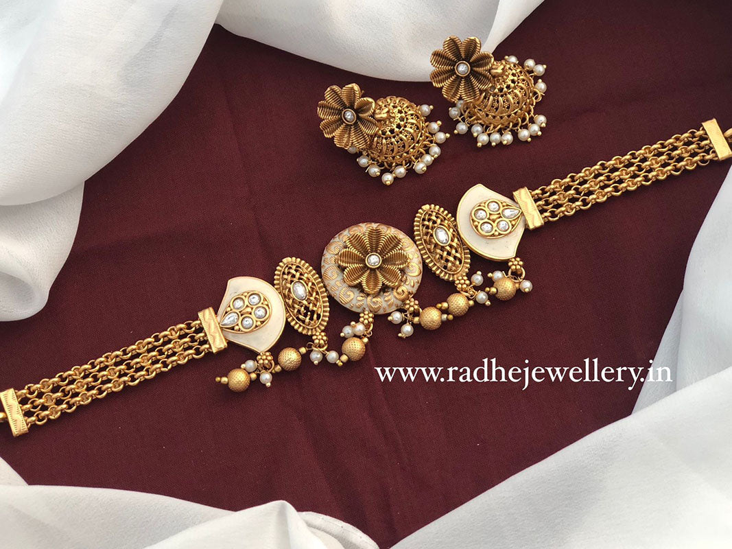 Ethnic Rajwadi Necklace Set, with Earrings