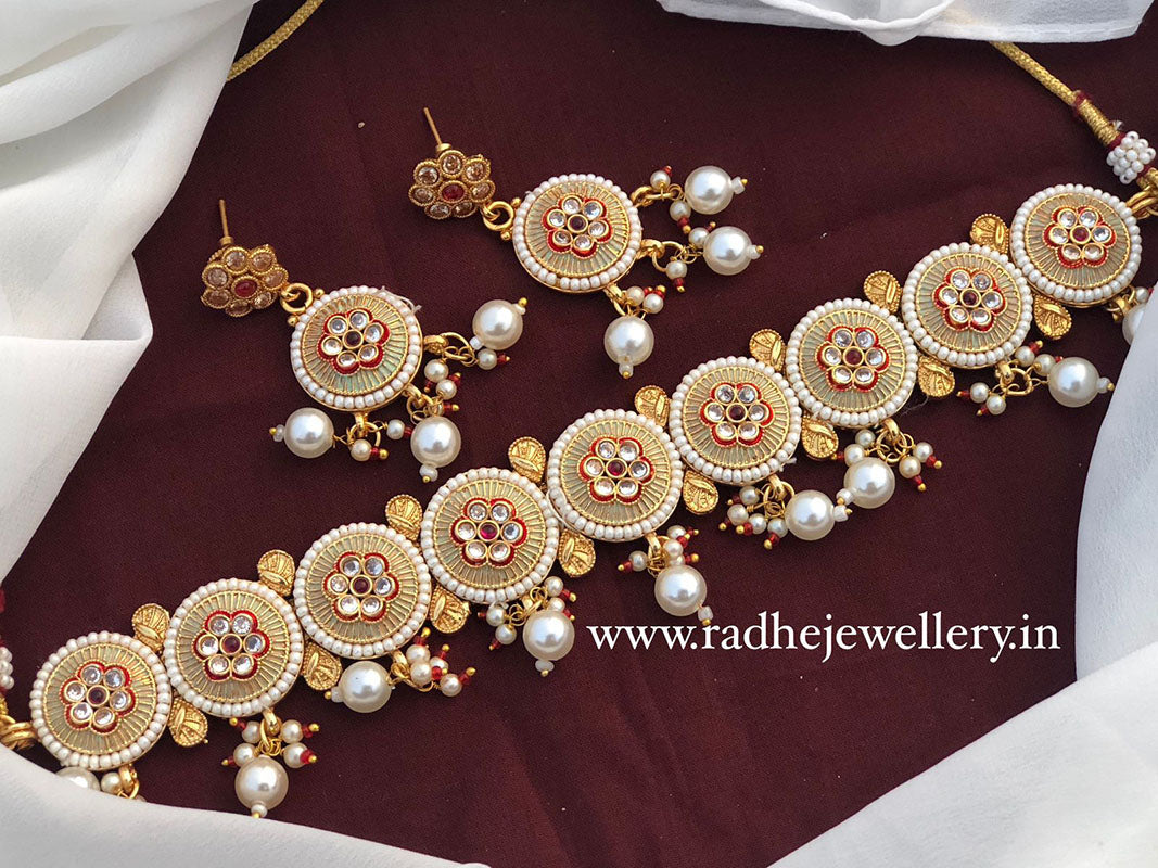 Ethnic Rajwadi Necklace Set, with Earrings