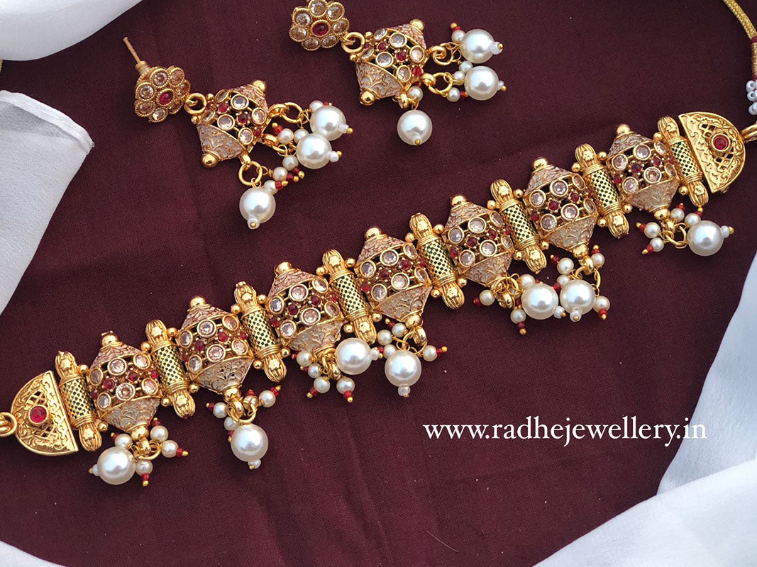 Ethnic Rajwadi Necklace Set, with Earrings