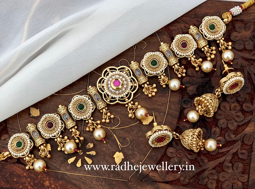 Ethnic Rajwadi Necklace Set, with Earrings