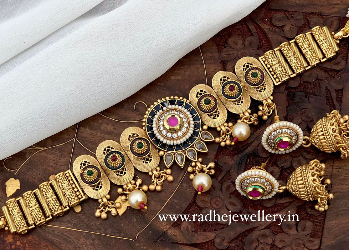 Ethnic Rajwadi Necklace Set, with Earrings