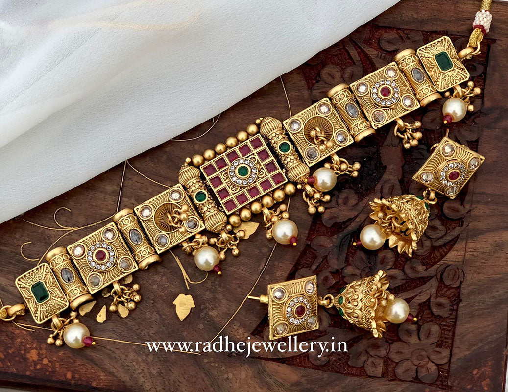 Ethnic Rajwadi Necklace Set, with Earrings