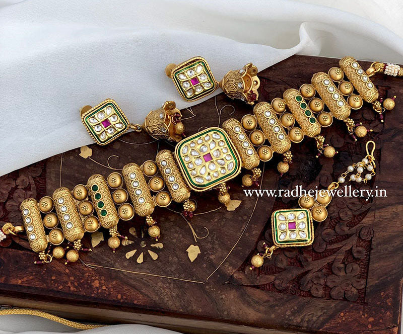 Ethnic Rajwadi Necklace Set, with Earrings