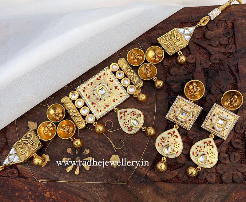 Ethnic Rajwadi Necklace Set, with Earrings