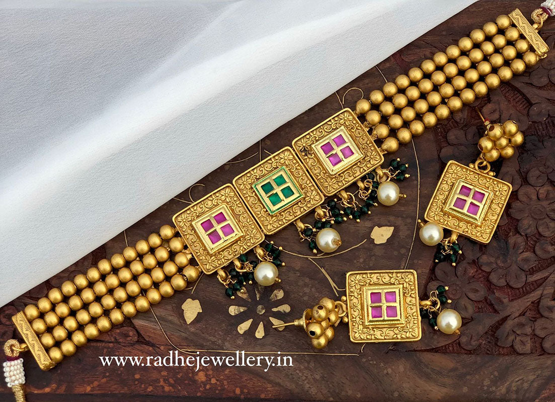 Ethnic Rajwadi Necklace Set, with Earrings