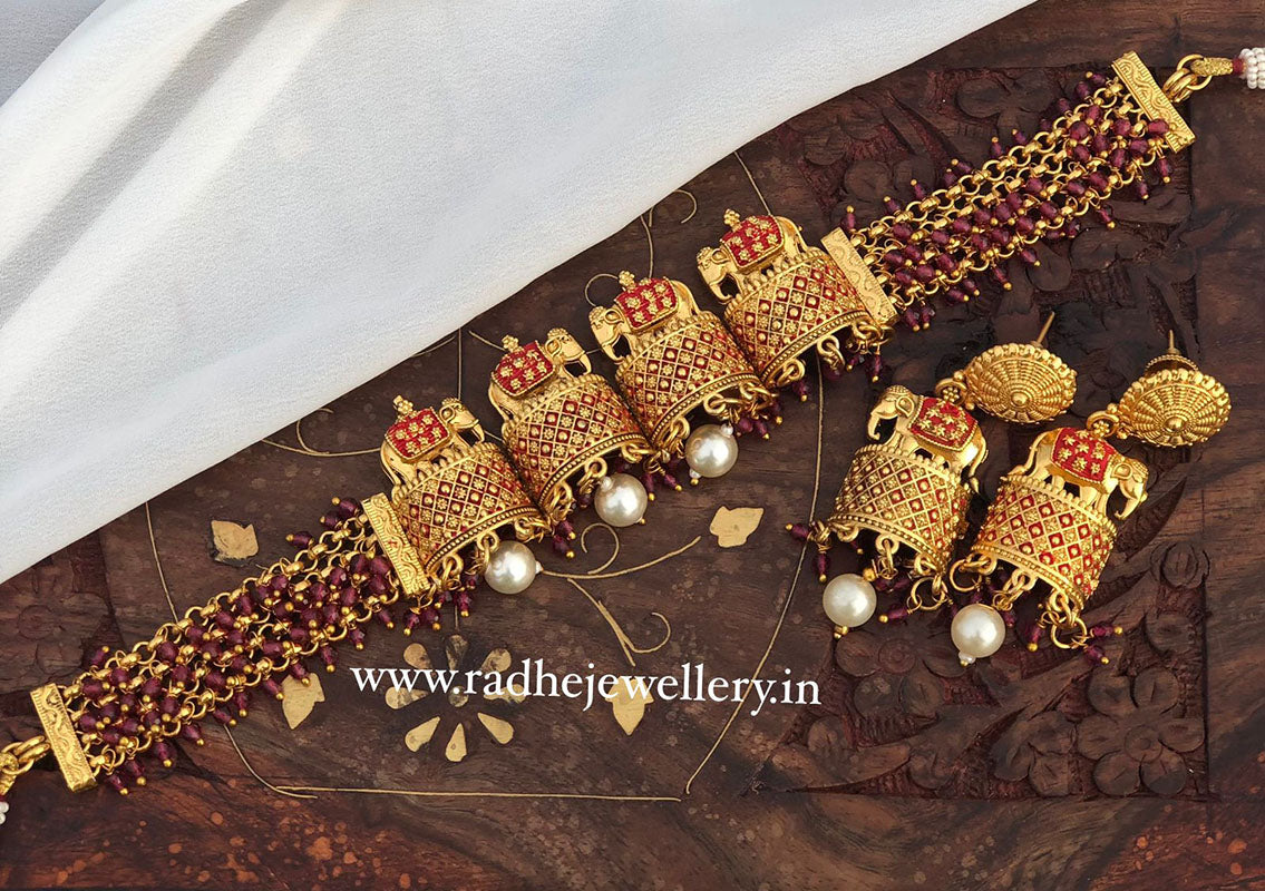 Ethnic Rajwadi Necklace Set, with Earrings