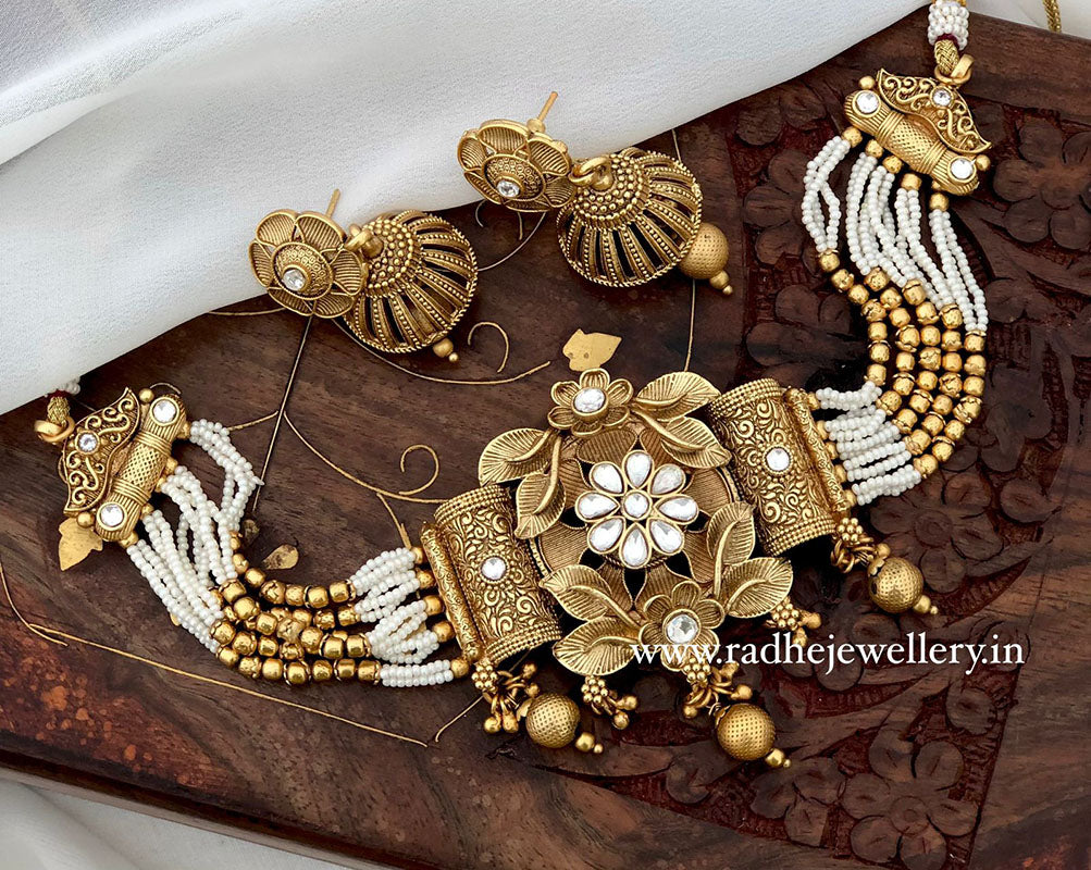 Ethnic Rajwadi Necklace Set, with Earrings