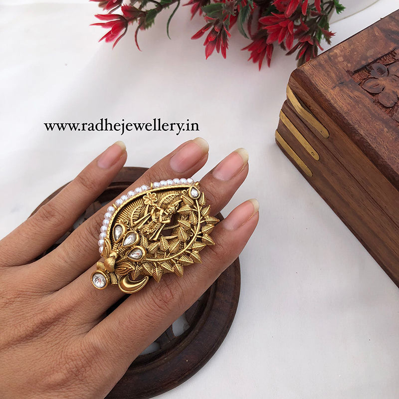 Gopi Krishna Rajwadi Finger Ring, Gold Plated, Size Adjustable