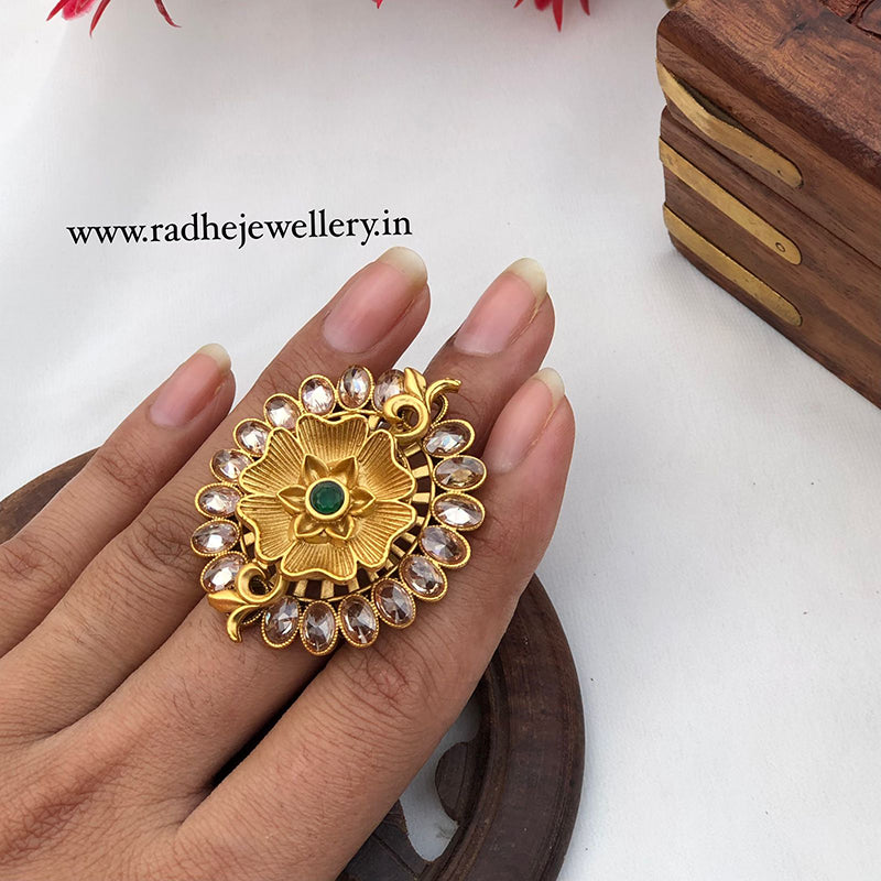 Kamal Ka Phool Rajwadi Finger Ring, Gold Plated, Size Adjustable