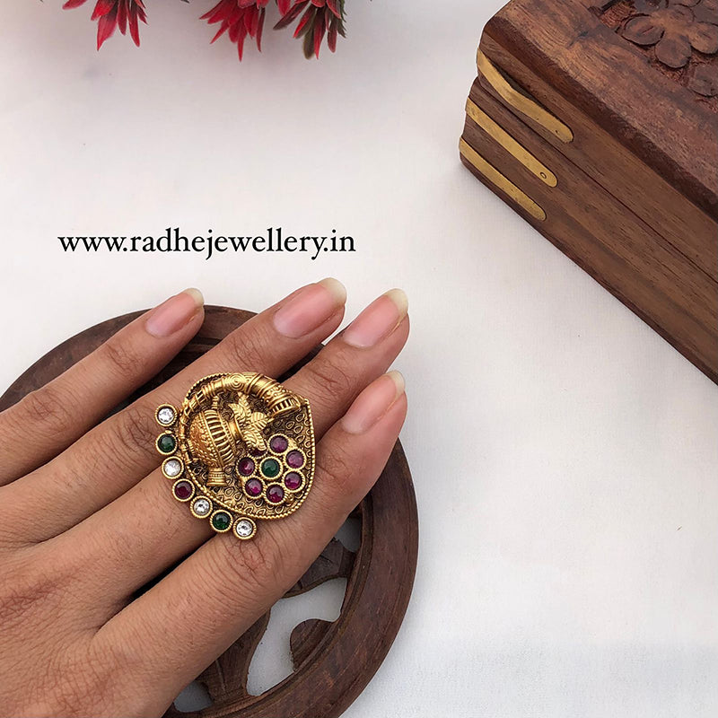 Kalash & Baaja Rajwadi Finger Ring, Gold Plated, Size Adjustable