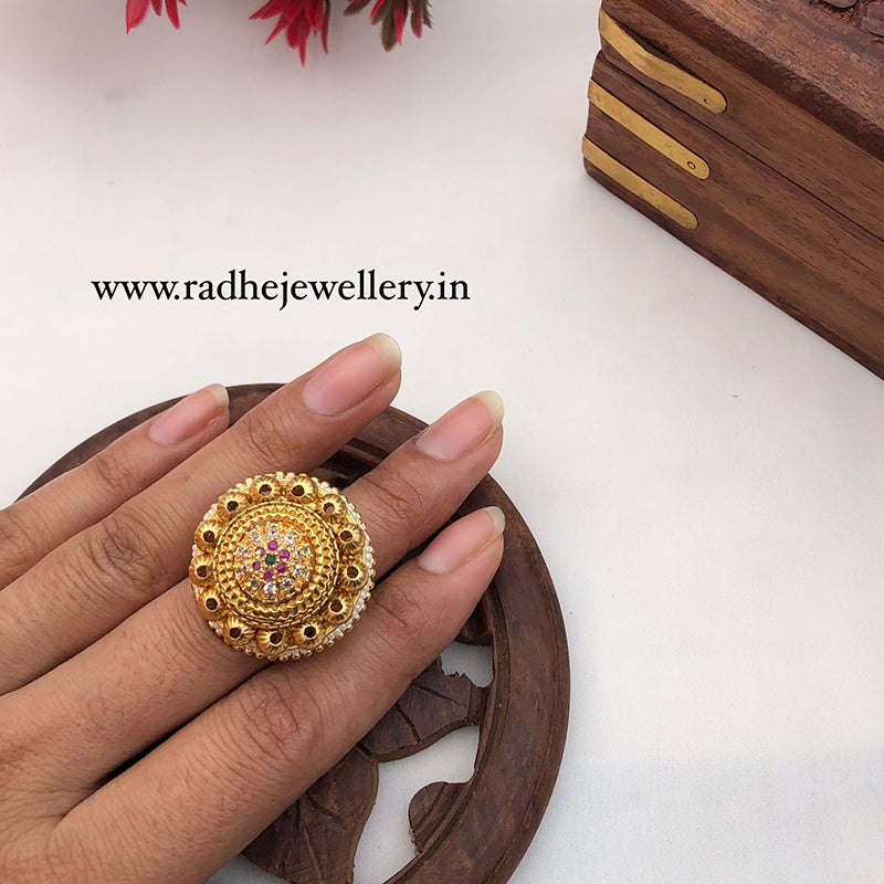 Booriya Style Rajwadi Finger Ring, Gold Plated, Size Adjustable