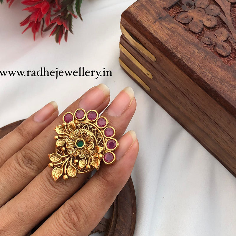 Buy quality Gold rajwadi bridal blue diamond jadtar ring in Ahmedabad